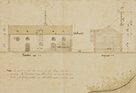Détail du plan et élévation du moulin à huile de Carcagny.- Plan, 12 juillet 1853. (AD Calvados. S 1110).