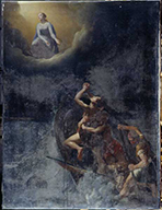 ex-voto, tableau : pêcheurs en danger de naufrage implorant la Vierge