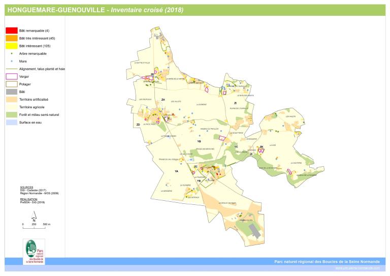 Carte de l'inventaire croisé élaborée par le SIG du Parc naturel régional des Boucles de la Seine Normande, 2018. 