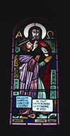 ensemble de 2 verrières figurées : Symbole du baptême, Samaritaine au puits