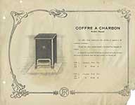 Coffre à charbon, modèle déposé.- Album publicitaire des fourneaux de cuisine et chauffage des Etablissements Rebour, 1921. (Collection particulière Jean-Claude Verrier, Pont-d'Ouilly).