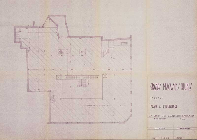 Grands Magasins Réunis Cherbourg Premier étage.- Plan imprimé, vers 1960. (Archives privées de la famille Ratti, Cherbourg-Octeville).