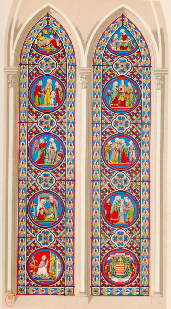 ensemble des verrières du bas-côté nord, baies 5, 7, 9, 11, 13, 15, 17, 21, 23, 25