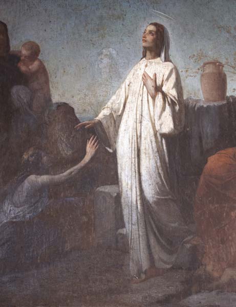 tableau : sainte Geneviève guérissant un jeune aveugle à Nanterre