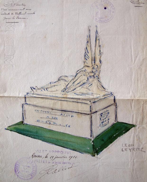 monument aux morts de la guerre de 1914-1918 : La Victoire enlaçant et baisant au front le soldat qui meurt pour la France