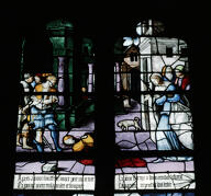 verrière hagiographique et historiée : Mort de sainte Foy, Scènes de la Passion (baie 4)