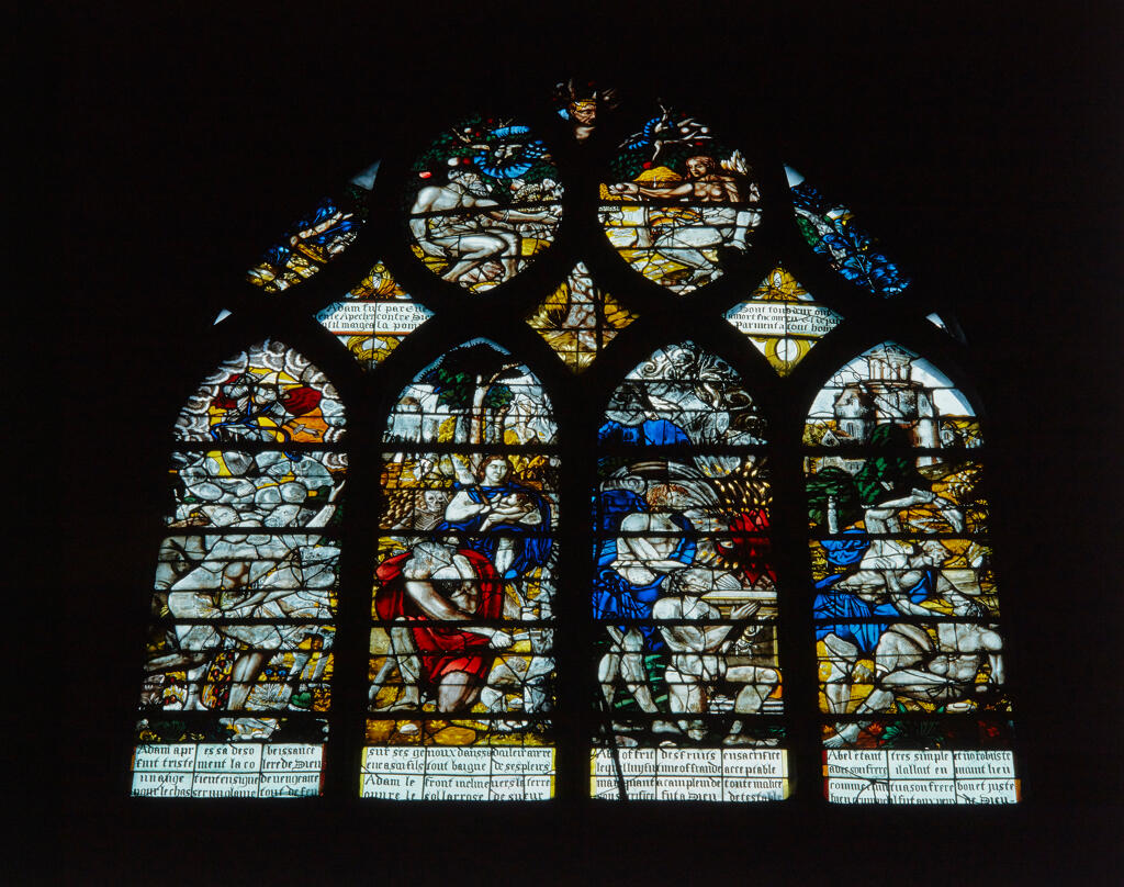 verrière : Adam et Eve, Caïn et Abel (baie 122)