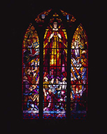 verrière figurée : Sacré-Coeur rayonnant sur les nations