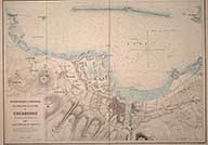 Plan topographique et hydrographique de la rade, du port et de la ville de Cherbourg.- Gravure, 1860. (AM Cherbourg-Octeville. plan non-coté).