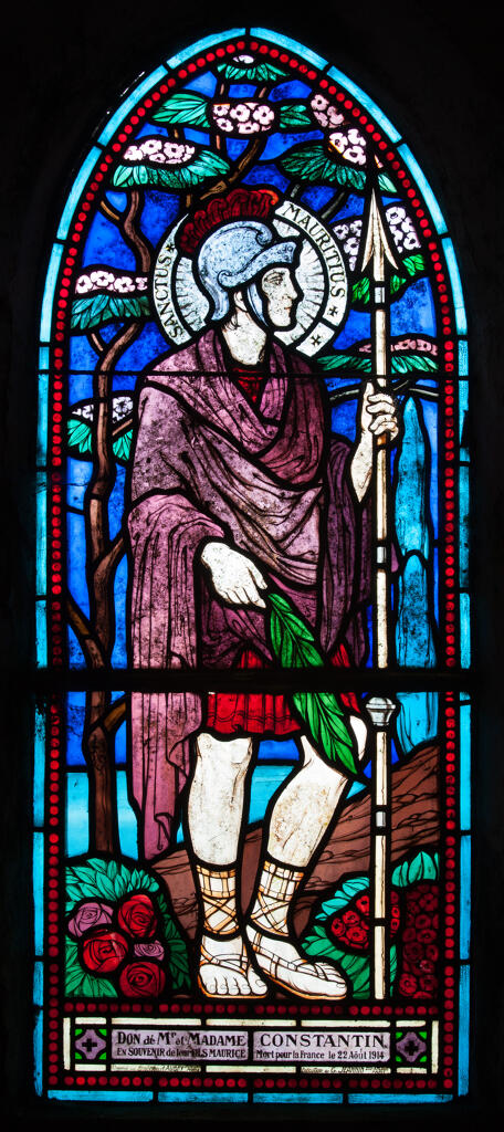 Verrière hagiographique et commémorative de la guerre de 1914-1918 : Saint Maurice (baie 5)