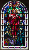 verrière figurée commémorative de la guerre de 1914-1918 : Résurrection du Christ devant des soldats de la Grande Guerre (baie 10)