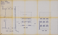 Laiteries de Normandie, usine de Creully, entrepôt à sucre, projet, échelle 0,02 p.m. M. Contamin, architecte D.P.L.G., Caen, 8 octobre 1963.- Plan imprimé, 96 x 59 cm, 8 octobre 1963. (Collection particulière Jean-Pierre Barette).