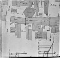 Compagnie du gaz. Construction d'un mur de soutènement.- Plan, 1/20e, 17 juin 1885. (AD Calvados. S 12818b).