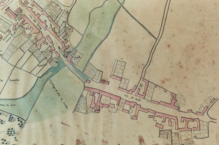 Plan particulier du bourg de Bricquebec, détail.- Plan, Dennecey de la Challerie, 1782