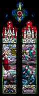 Verrière historiée et commémorative de la guerre de 1914-1918 : Apparition du Sacré-Coeur à un soldat soutenu par un aumônier (baie 7)
