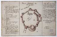 Vieux château de Bricquebec.- Plan, fin 18e siècle. (Bibliothèque municipale, Cherbourg-Octeville. Mss 77)