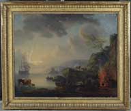 ensemble de 2 tableaux en pendant : Paysage de bord de mer par temps calme, Naufrage