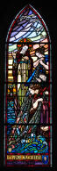 ensemble de 2 verrières figurées hagiographiques et commémoratives de la guerre de 1914-1918 : Pêche miraculeuse, sainte Thérèse de l'Enfant Jésus ; à la mémoire d'Eugène Duchemin et d'Alphonse Hue