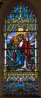 verrière hagiographique et commémorative de la guerre de 1914-1918 : Le Christ apparaissant à un soldat mourant (baie 1)