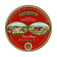 Camembert fabriqué en Normandie Pays d'Auge - Buquet Mittois (Calvados) - Anciens Ets L. Roussel".- Etiquette de fromage