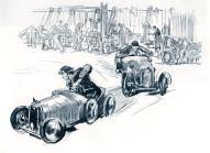 Chaine de production et essai des automobiles à pédales Euréka, dessin par Xavier Grandvoinet (premier directeur technique de l'usine), 1934 (Collection particulière).