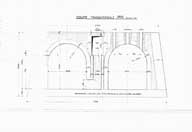 Four à feux mobiles, coupe transversale MN, échelle 1/20, soubassement exécuté par la Tuilerie Normande du Mesnil sur 400 mm de hauteur.- Plan, 1955 (?).
