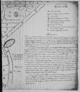 Plan de la place des Buttes et de ses abords préalable au tracé de la route de Valognes-Bricquebec, détail.- Plan, 2nde moitié 18e siècle (AD Calvados).
