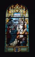 verrière hagiographique et commémorative de la guerre de 1914-1918 : Mort de sainte Jeanne d'Arc (baie 11)