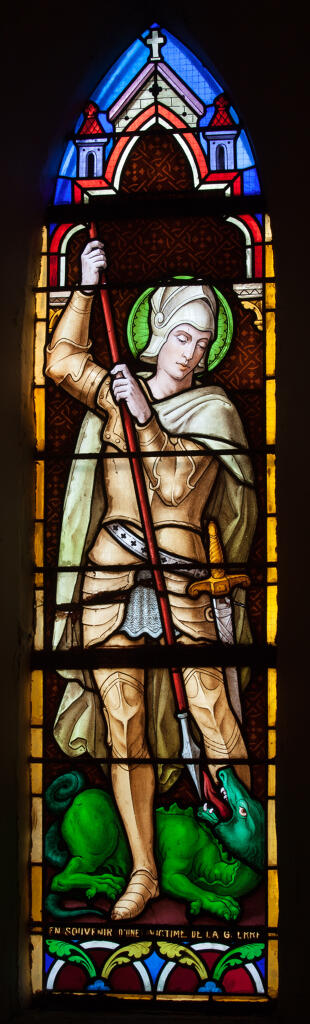 Verrière hagiographique et commémorative de la guerre de 1914-1918  : Saint Georges terrassant le Dragon