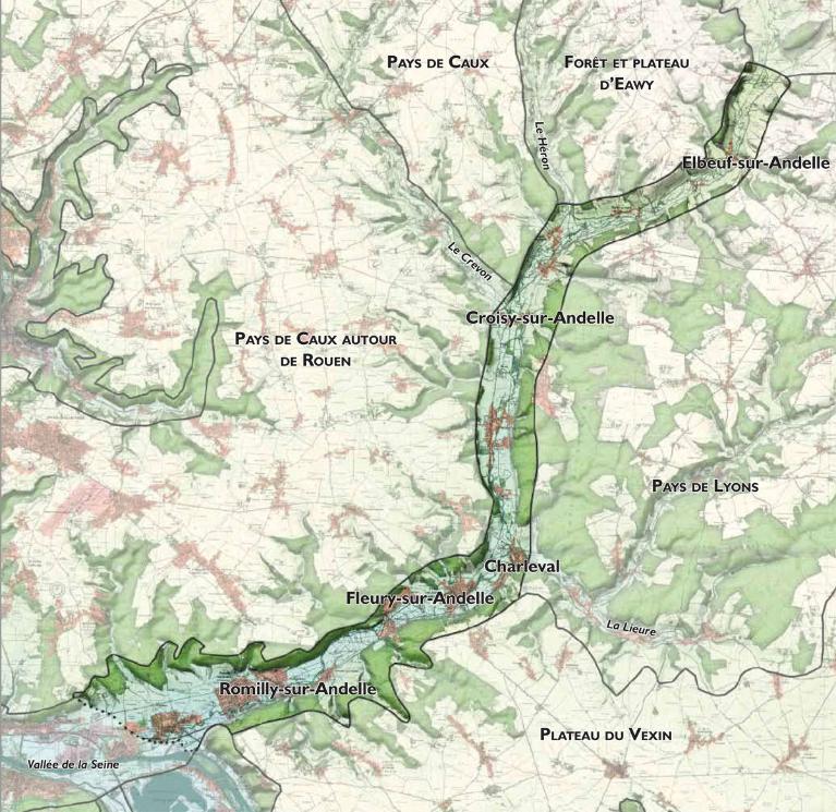 Carte des unités de paysage, extraite de l'Atlas des paysages de Haute-Normandie, 2011.