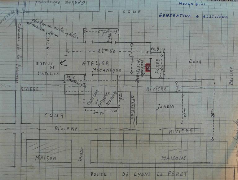 Plan des ateliers de MM. E. De Vriendt et F. Clybouw, 1948 (AD Eure. 18 W 93).