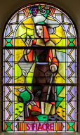 ensemble de deux verrières de Jacques Bony : La Pêche miraculeuse, Saint Fiacre