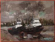 tableau : Remorqueurs dans le port de Caen