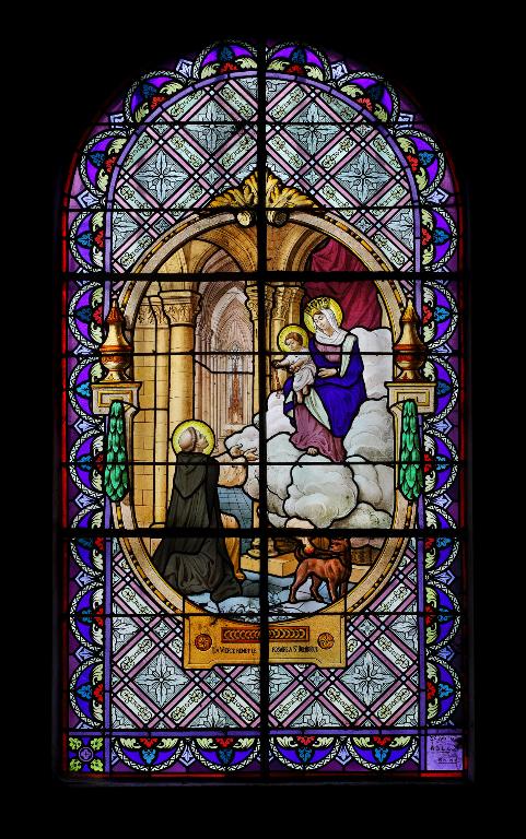 verrière hagiographique et commémorative de la guerre de 1914-1918 : Remise du rosaire à saint Dominique