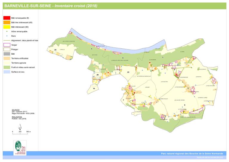 Carte de l'inventaire croisé élaborée par le SIG du Parc naturel régional des Boucles de la Seine Normande, 2018.