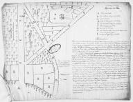 Plan de la place des Buttes et de ses abords préalable au tracé de la route de Valognes-Bricquebec.- Plan, 2nde moitié 18e siècle (AD Calavdos).