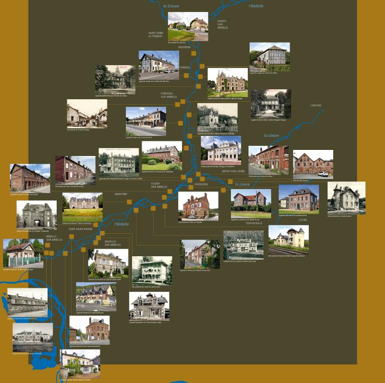 Carte de l'habitat ouvrier et patronal étudié dans le cadre de l'opération - extraite de l'exposition l'Andelle Industrielle (2018).
