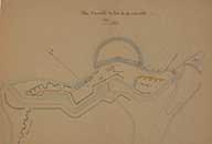 Plan d'ensemble du Fort de Querqueville 1900.- Dessin à l'encre et aquarelle sur papier,42 x 33 cm. (Ministère de la Défense, service historique de la Marine, Cherbourg-Octeville. 3K 624).