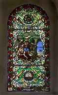 verrière hagiographique et commémorative de la guerre de 1914-1918 : Saint Michel apparaissant à l'évêque Aubert - A la mémoire de Paul Aubert