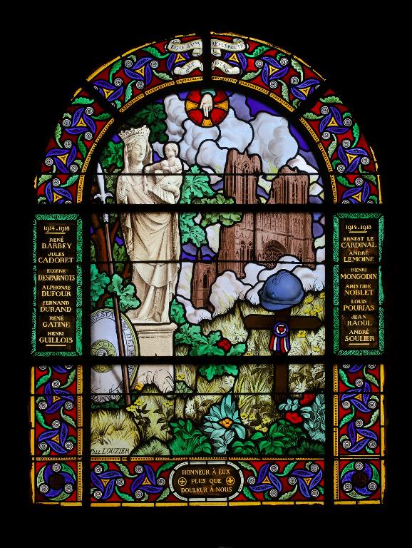 verrière historiée et commémorative de la guerre de 1914-1918 : Vierge à l'Enfant