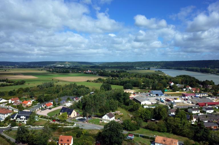 Boucle de Brotonne, vue aérienne par cerf-volant depuis La Mailleraye-sur-Seine. 