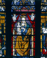 verrière : Saint Adrien, Vierge à l'Enfant, Saint Romain (baie 19)