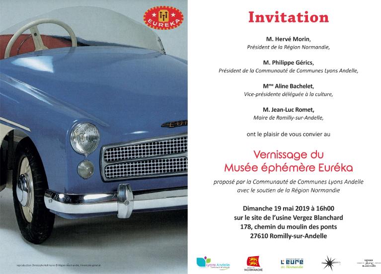 Carton d'invitation au vernissage du Musée éphémère Euréka.