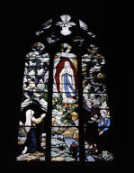verrière historiée : Apparition de Notre Dame de Lourdes (baie 15)
