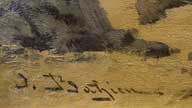 Vue de Granville. Détail, signature en bas à gauche : « J. Bahieu » [2e casino].- Tableau signé Jules Bahieu (1860-XXXX), n.d., vers 1870. Huile sur toile, 54,5 x 31,5 cm [h.c.], 62 x 39 cm (a.c.). (Musée du Vieux Granville, Granville).