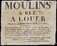 Annonce de location des Grands Moulins de Fontenay.- Document imprimé, 1822. (Archives départementales du Calvados, Caen. S 1129).