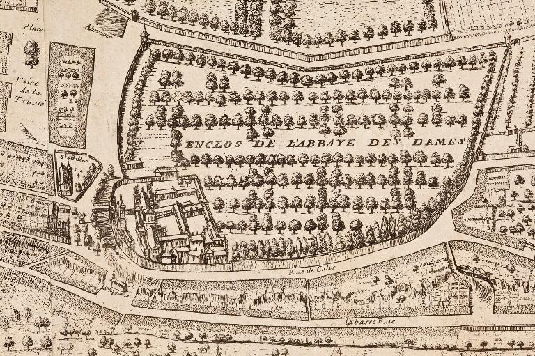 jardins de l'abbaye de bénédictines de la Trinité dite abbaye aux Dames, actuellement parc dit parc Michel-d'Ornano de l'hôtel de Région