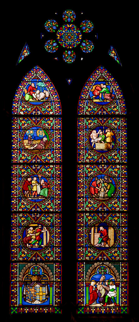 ensemble des verrières du bas-côté nord, baies 5, 7, 9, 11, 13, 15, 17, 21, 23, 25